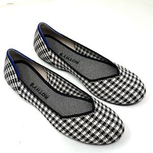 Rothy’s The Flat Picnic White Black Slip-on Round Toe Flats, Size 8